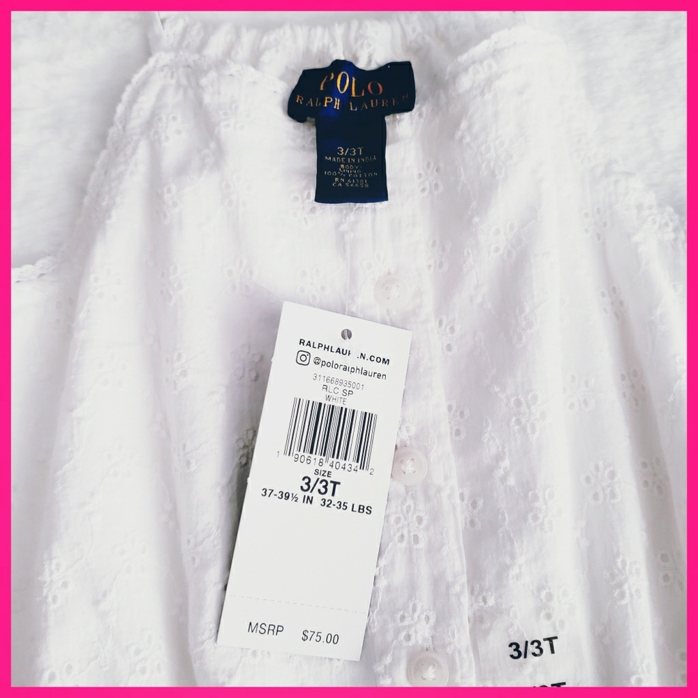 NWT Polo Ralph Lauren Romper Eyelet White 3/3T - Picture 6 of 8